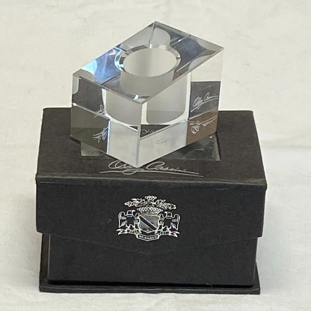 Oleg Cassini Crystal Candleholder Small Trapezoid Signed New In Box Candle Stick
